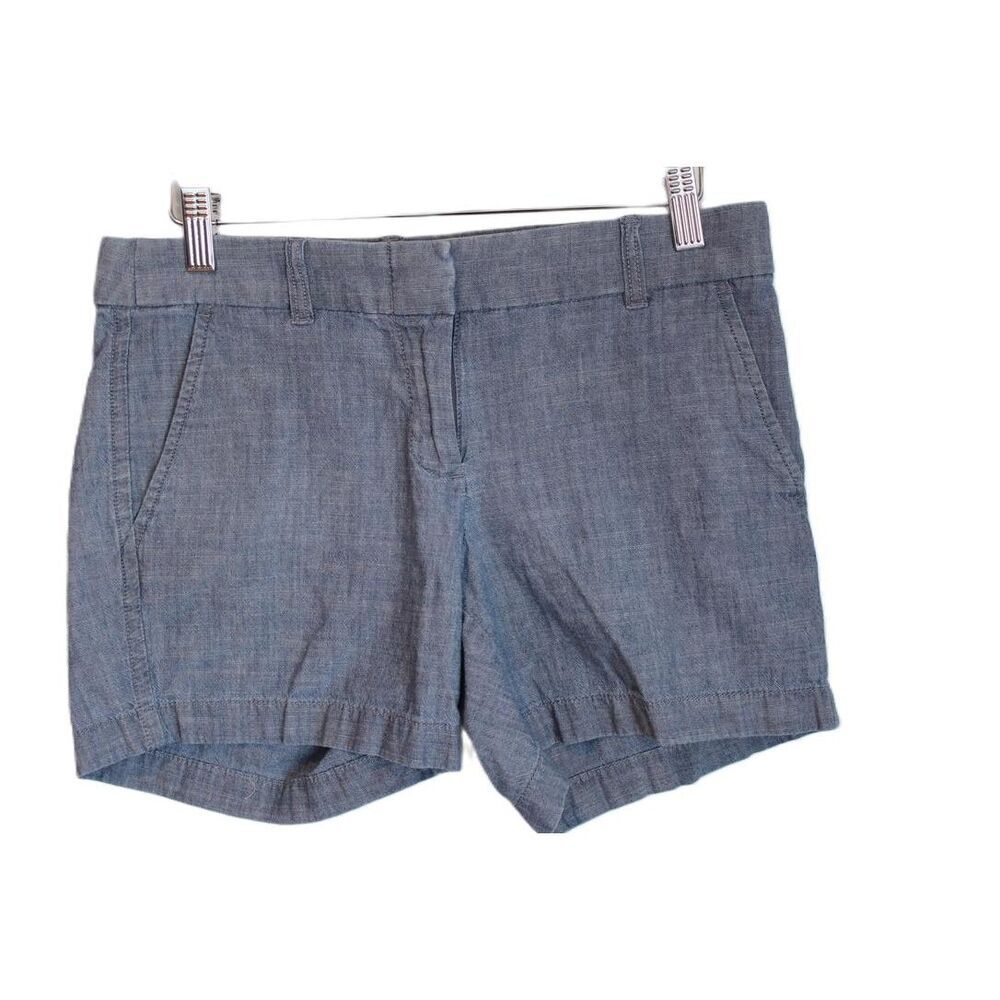 Womens J. Crew 5" Chambray B9356 Blue Cotton Zip Fly Chino Shorts Pockets Size 2